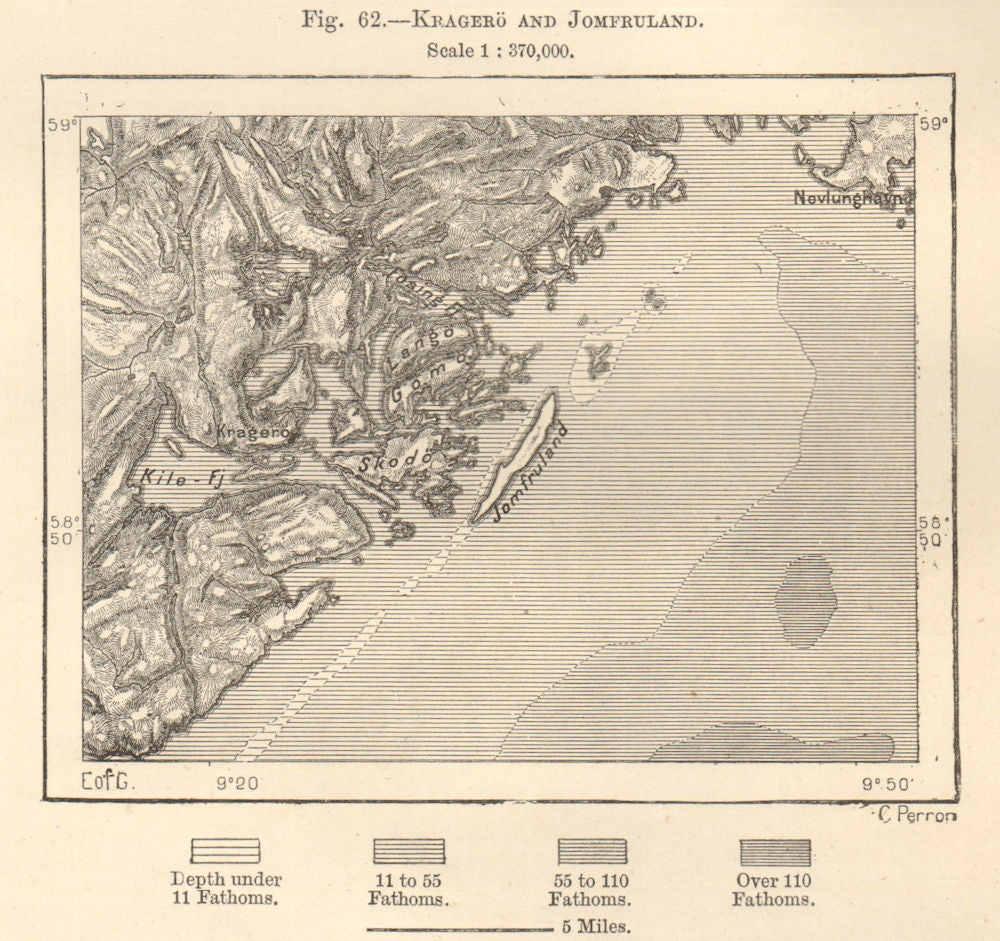 Kragero, its archipelago and Jomfruland. Norway. Sketch map 1885 old